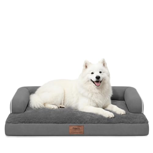Orthopedic XL Dog Bed with Bolster for Extra Large Size Dogs (42.0"L x 30.0"W x 8.0"Th / Dark Grey)