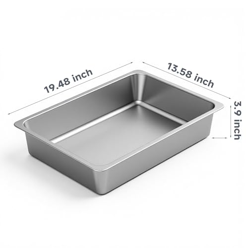 Large Stainless Steel Cat Litter Box Low Entry (19.48" L x 13.58" W x 3.9" H)