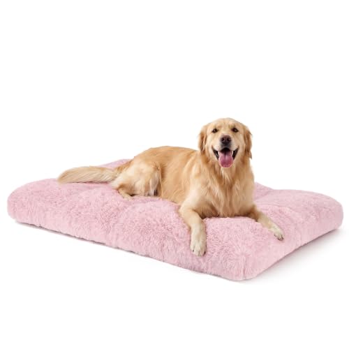 Large Dog Bed Crate Pad (44.0"L x 32.0"W x 4.0"Th / Pink)