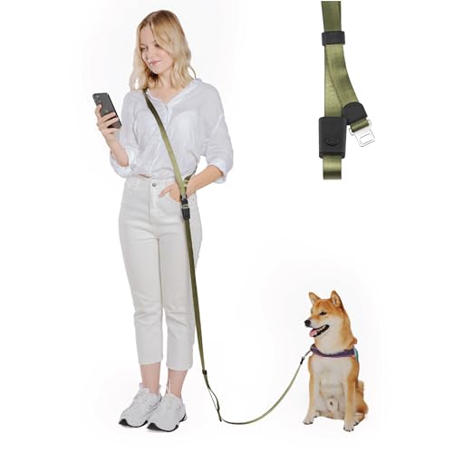 4-in-1 Hands Free Dog Leash, Versatile Crossbody/Waist Dog Leash with Easy Release Buckle, Easy Adjust to Fit Your Body and Waist for Walking, and Running Your Doggy (Army Green) (Army Green)