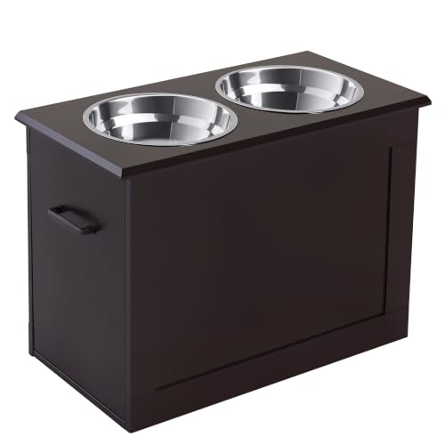 Raised Pet Feeding Storage Station for Large Dogs (Coffee)