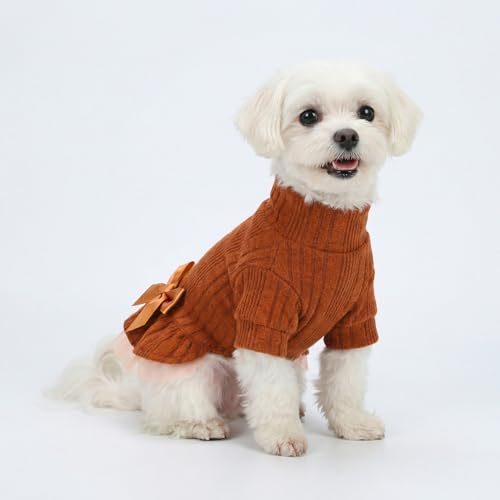 Knitted Dog Tulle Sweater Dress (X-Small / Orange)