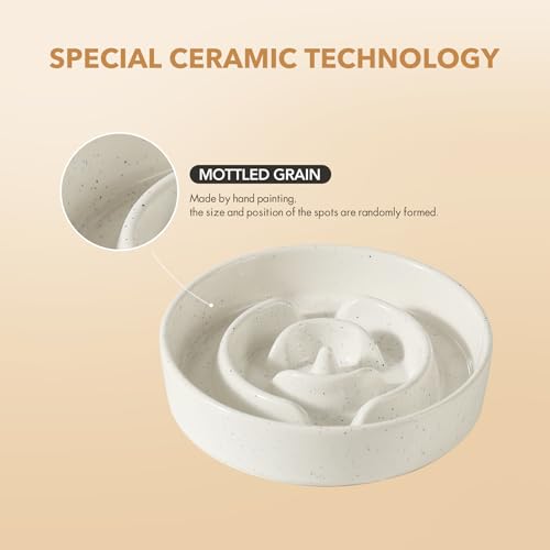 Ceramic Slow Feeder Dog Bowls (1 x Vanilla White - A / XL- 9.5inch / 3.2 Cups)