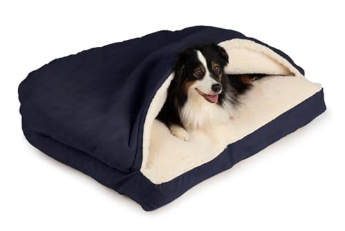 Rectangle Cozy Cave Dog Bed (Navy / Large)