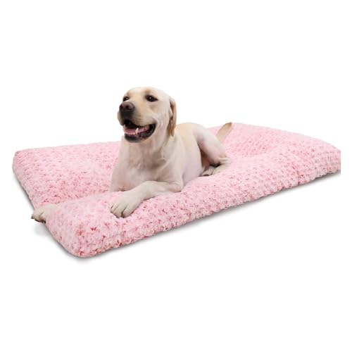 Washable Dog Beds Large Sized Dog Crate Bed Plush Mat 41"x27" Pink (Pink / 41.0"L x 27.0"W x 4.0"Th)