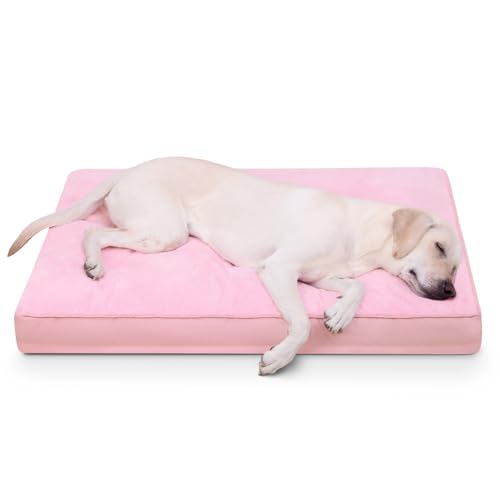 Waterproof XL Extra Large Dog Crate Bed with Washable Cover (41.0"L x 27.0"W x 3.0"Th / Pink)
