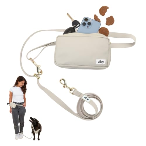 Hands Free Dog Leash with Treat Pouch (Beige / 8.5ft)