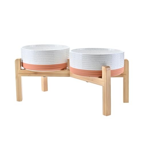 Elevated Dog Bowls Ceramic (7.3 in - 5.3 cups / Pattern White)