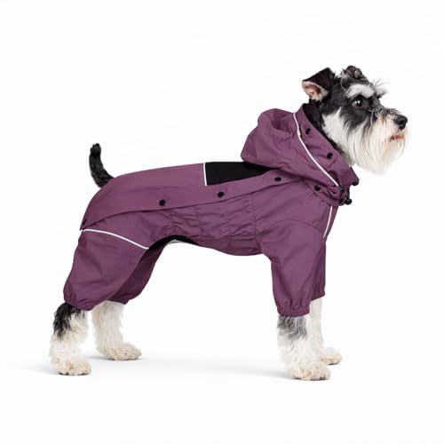 Waterproof Dog Raincoat with Removable Hood (Plum Purple / S (Back 11.5"))