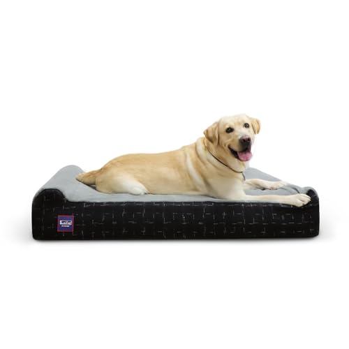 Orthopedic Dog Beds for Large Dogs (50.0"L x 36.0"W x 10.0"Th / Black Grid Gray)