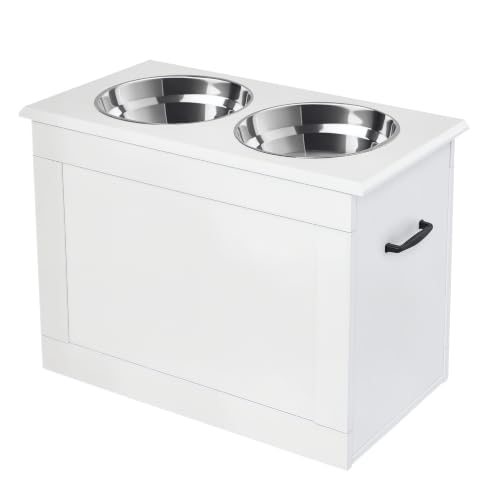 Raised Pet Feeding Storage Station for Large Dogs (White)
