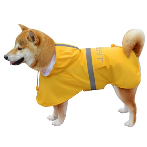 Dog Raincoat Waterproof Hooded (Yellow / 3XL-Fit for 33 to 44 pounds)