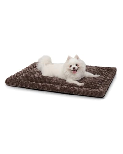 Washable Dog Bed Mat Medium Size Fluffy Pet Crate Pad 30x19 (Brown / 30.00" x 19.00" x 1.50")