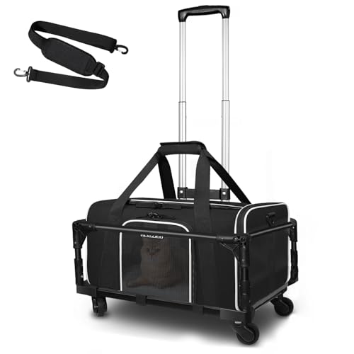 Small Pet Carrier 17"x11"x9.5" with Wheels Airline Approved (17.0"L x 11.0"W x 9.5"H / Black and Wheeled)