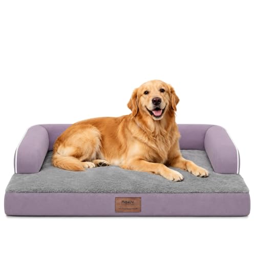 Orthopedic Washable Dog Bed with Bolster for Medium to Large Dogs (36.0"L x 27.0"W x 7.0"Th / Purple)