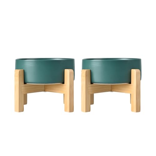 Ceramic Elevated Dog Bowls 2 Pack (Medium - 3.6 CUPS*2 / Green)