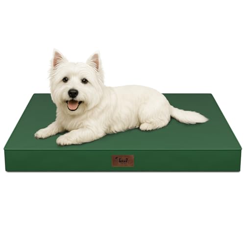 Waterproof Orthopedic Dog Crate Bed for Small Dogs & Cats (Dark Green / 23.0"L x 17.0"W x 2.5"Th)