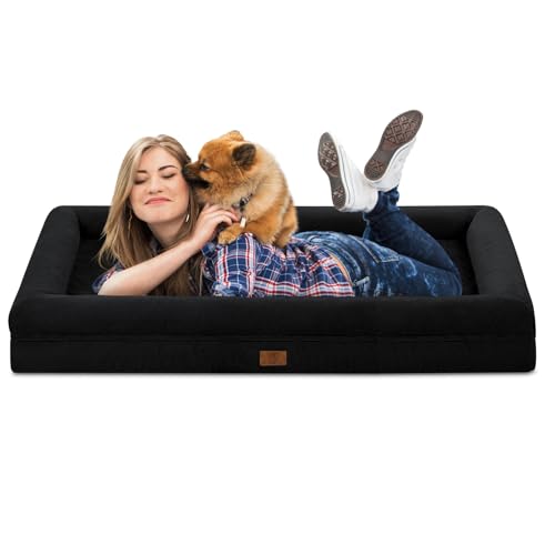 Jumbo Waterproof Dog Bed for Extra Large Size Dogs with Bolster (Black / 53.0"L x 42.0"W x 8.25"Th)