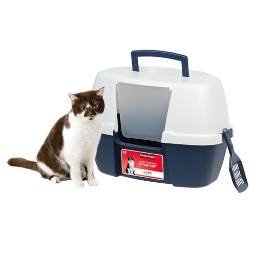 Large Corner Cat Litter Box (Corner Enclosed / Navy)
