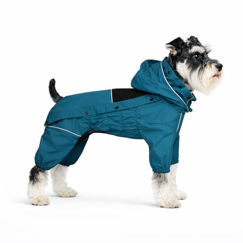 Waterproof Dog Raincoat with Removable Hood (Ocean Teal / S (Back 11.5"))