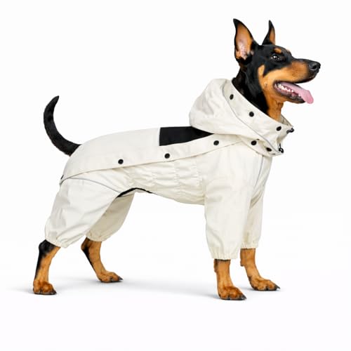 Waterproof Dog Raincoat with Removable Hood (Ivory / 4XL (Back 23.5"))