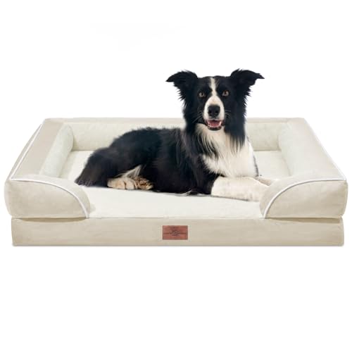 Waterproof Orthopedic Dog Beds for Large Sized Dog (36.0"L x 27.0"W x 8.0"Th / Beige)