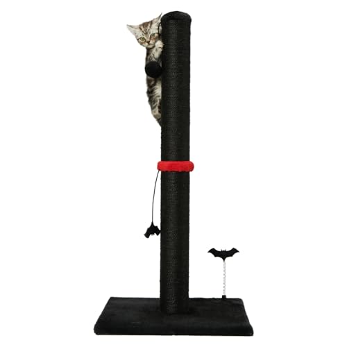 Cat Scratching Post Premium Sisal Scratch Posts with Hanging Ball Vertical Scratcher for Indoor Cats and Kittens (34 inches for Adult Cats / Black)