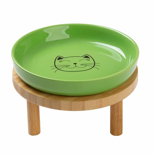 Shallow Wide Elevated Cat Bowls Whisker Fatigue (Green)