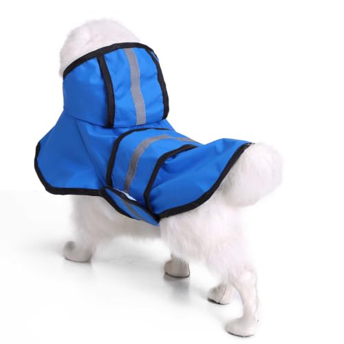 Dog Raincoat Hooded Reflective Waterproof Slicker Poncho (Blue / XXL(15-22 pound))