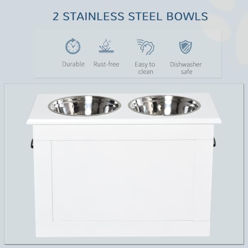 Raised Pet Feeding Storage Station for Large Dogs (White)
