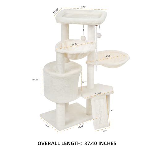 Wang Xin Three Layer Cat Tree with Cat Condo Scratch Pad and Two Hammocks (Small / Beige)