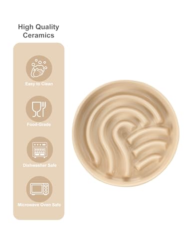 Ceramic Slow Feeder Dog Bowl (Waves-Apricot / Medium)