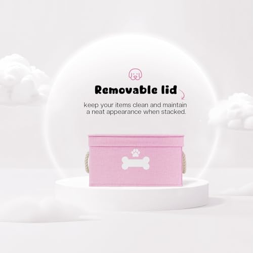 Dog Toy Basket with Lid (Pink / Medium)