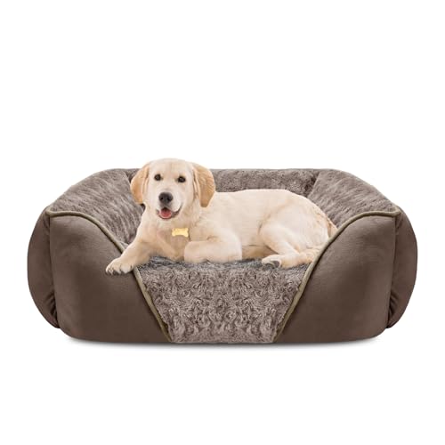 Large Dog Bed Rectangle Washable Orthopedic Soft Calming Sleeping Durable Pet Cuddler with Anti (L(30"x 24"x 9") / Dark Brown)