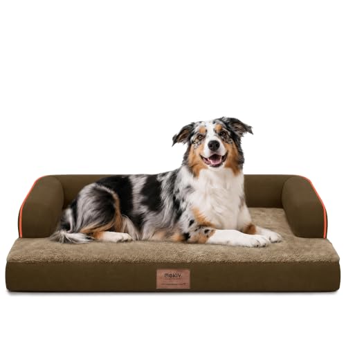 Orthopedic Washable Dog Bed with Bolster for Large Sized Dogs (38.0"L x 25.0"W x 6.5"Th / Brown)