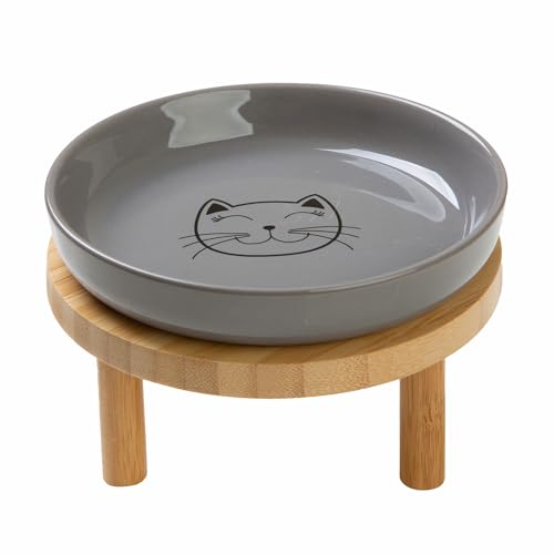 Shallow Wide Elevated Cat Bowls Whisker Fatigue (Grey)