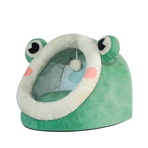 Cute Cat Bed Indoor Lovely Velvet Igloo for Cat (Small / Green Frog)