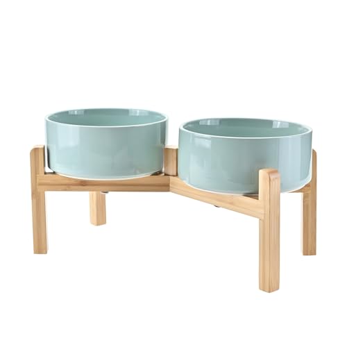 Elevated Dog Bowls Ceramic (7.3 in - 5.3 cups / Light Green)