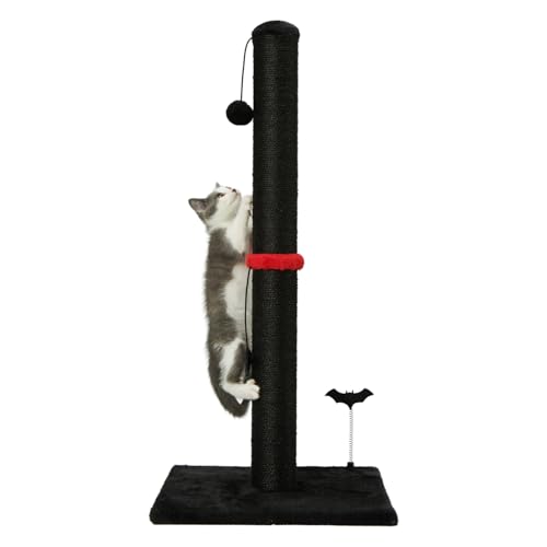 Cat Scratching Post Premium Sisal Scratch Posts with Hanging Ball Vertical Scratcher for Indoor Cats and Kittens (34 inches for Adult Cats / Black)