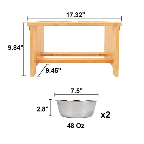 Elevated Dog Bowls (large-10"tall,48 Oz bowl / Bamboo)