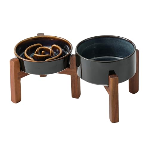 Raised Slow Feeder Dog Bowls (2 x Starry Sky + Stand - A / S- 6.1inch / 0.9 Cups)