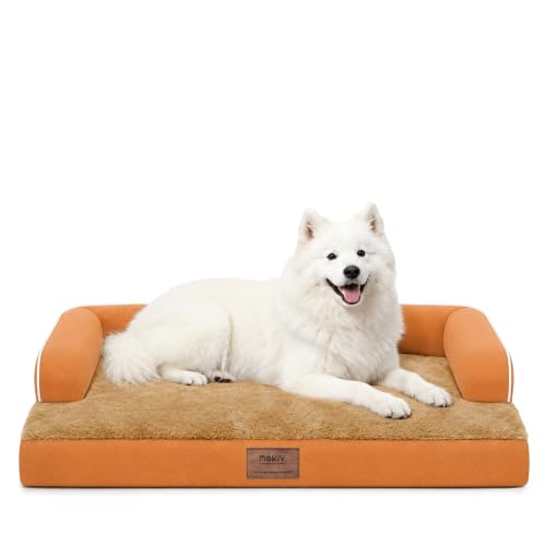 Orthopedic XL Dog Bed with Bolster for Extra Large Size Dogs (42.0"L x 30.0"W x 8.0"Th / Orange)