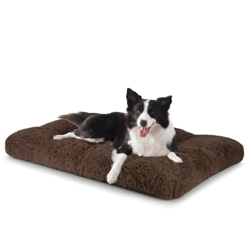 Large Dog Bed Crate Pad (35.0"L x 23.0"W x 3.5"Th / Brown)