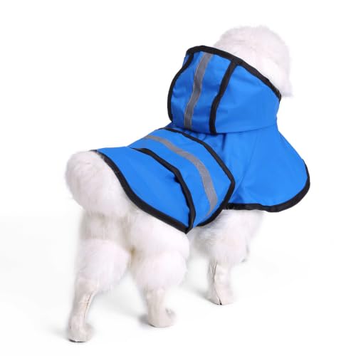 Dog Raincoat Hooded Reflective Waterproof Slicker Poncho (Blue / 4XL(44-55 pound))