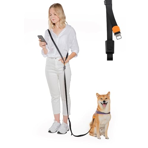 4-in-1 Hands Free Dog Leash, Versatile Crossbody Dog Leash with Easy Release Buckle, Adjustable Waist Fit for Walking, Jogging and Running Your Pet (Black) (Black)