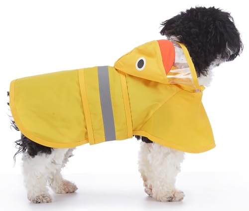 Dog Raincoat Hooded Reflective Waterproof Slicker Poncho (Yellow Duck / XXL(15-22 pound))