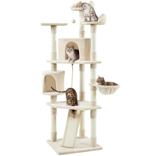 79in Multi Level Cat Tree for Multiple Cats with 9 sisal Posts (Beige)