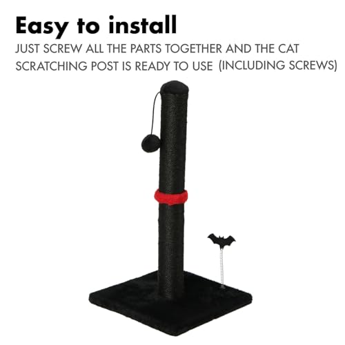 Cat Scratching Post Premium Sisal Scratch Posts with Hanging Ball Vertical Scratcher for Indoor Cats and Kittens (22 inches for kitten / Black)