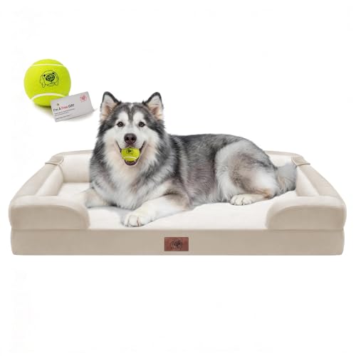 Waterproof Orthopedic Dog Bed for Extra Large Sized Dogs (48 x 30 x 9 in / Beige)