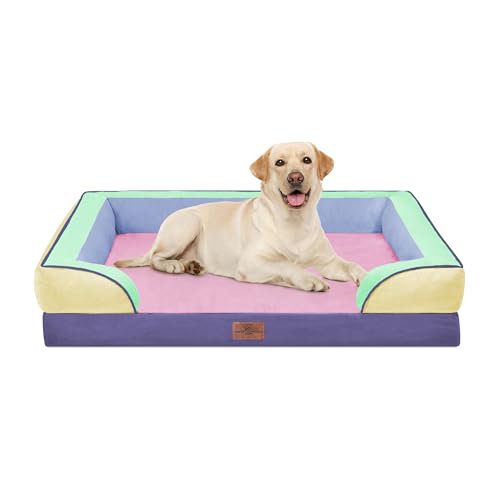 Orthopedic Dog Bed for Extra Large Dogs with Bolster (42.0"L x 30.0"W x 8.5"Th / Frosted Grape)